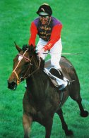 Willie Carson winning the Oaks in 1977 on the Queen's horse 'Dunfermline'