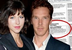 Sophie Hunter & Benedict Cumberbatch and their engagement announcement in 'The Times' newspaper